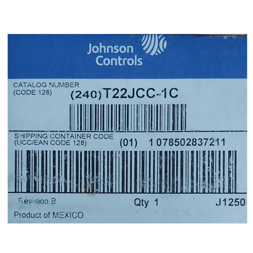 Johnson Controls T22JCC-1C Line Voltage Thermostat label